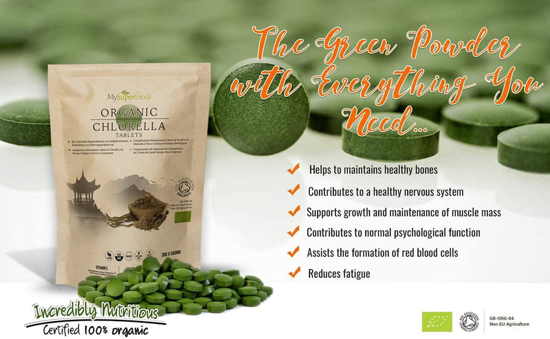 MySuperfoods Organic Chlorella Tablets (300 x 500mg), Natural Source of Protein 300 Count (Pack of 1) - BeesActive Australia