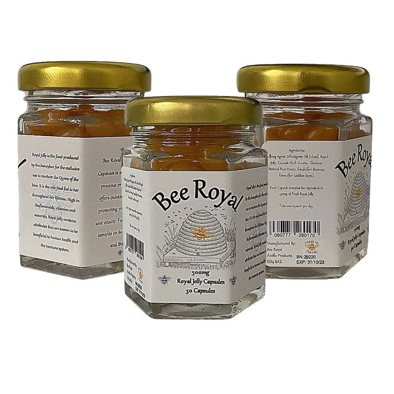 Bee Royal - 500mg Fresh Royal Jelly Capsules - 30 Capsules of 100% Fresh Queen's Jelly NOT Freeze Dried Extract - Supports Immune System, Energy Management, Reduces Tiredness & Fatigue, Fertility - BeesActive Australia