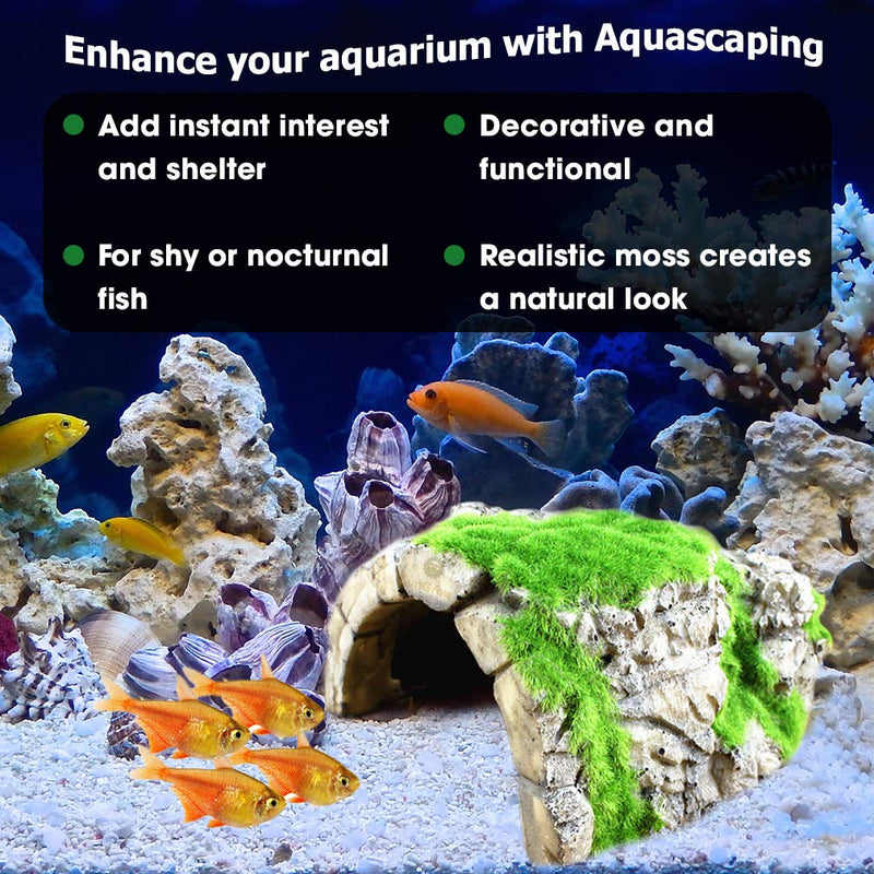 SunGrow Betta, Hermit Crab & Gecko Rock Cave, Resin Cave with Artificial Moss for Crayfish, Shrimps, Fish, Aquatic Frogs, 1 Pc per Pack - BeesActive Australia