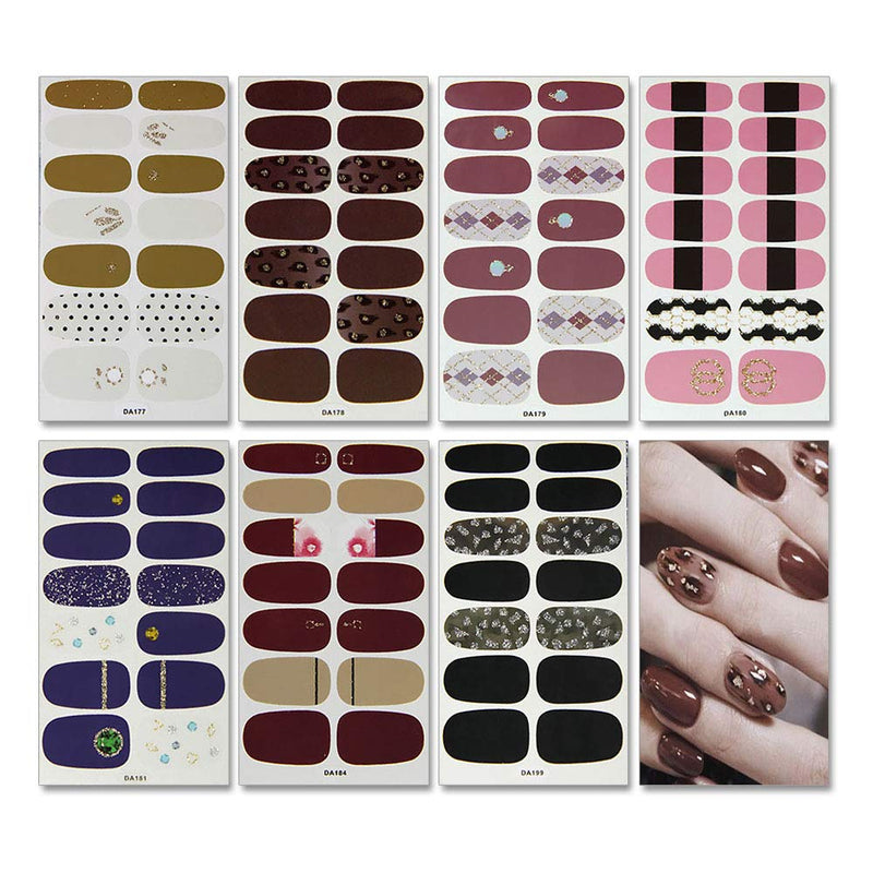 WOKOTO 15 Sheets Full Wraps Nail Art Polish Stickers Strips Set With 1Pc Nail File Gradient Adhesive Nail Decals Tips Manicure Design KIT1 - BeesActive Australia