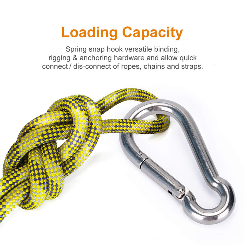 6PCS Spring Snap Hooks Carabiner- 304 Premium Stainless Steel Heavy Duty Carabiner Clips Assorted Sizes (2, 2.36, 3.15 inch) for Camping, Fishing, Hiking, Traveling, Backpack, Keychain; Silver - BeesActive Australia