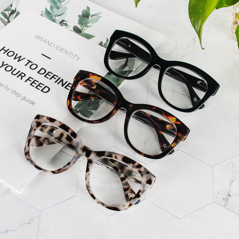MMOWW Reading Glasses 3 Pack for Women Blue Light Blocking Oversized Computer Readers Spring Hinge Ladies (Black + Brown Tortoiseshell + Grey Tortoiseshell, 2.0) Black + Brown Tortoiseshell + Grey Tortoiseshell 2.0 x - BeesActive Australia