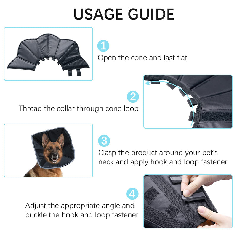 NA Dog Cone, Soft Pet Recovery Collar After Surgery, Reflective Strip Design & Adjustable Size, Protective Cone for Dogs to Prevent Pets from Touching Stitches, Wounds and Rashes X-Large Black - BeesActive Australia