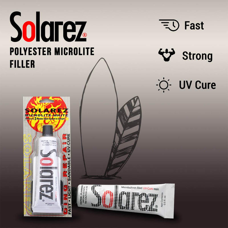 SOLAREZ UV Cure Microlite White Polyester DING Repair Filler (0.5 oz) - Surfboard Repair Foam with 60/240 Grit Sand Pad & Spreader ~ Fastest Fix for Deep Dings on [Polyurethane] Surfboard Foam - BeesActive Australia