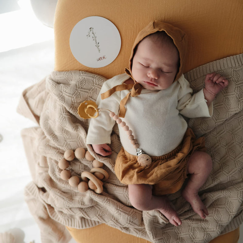 FRIGG Daisy SilkySoft Silicone Baby Pacifier | Made in Denmark | BPA-Free (Rose Gold/Honey Gold, 6-18 Months) Honey Gold/Rose Gold - BeesActive Australia