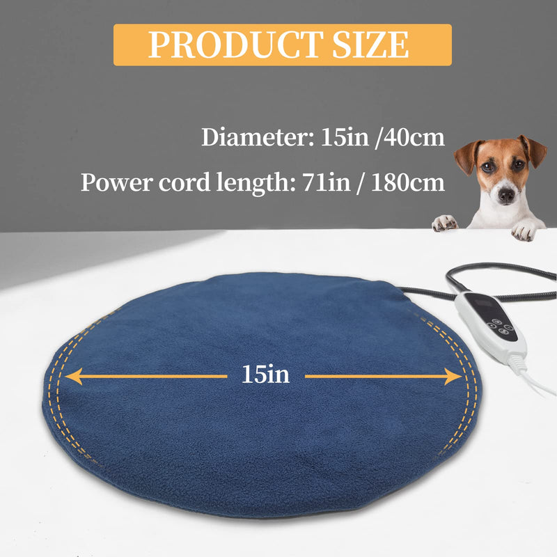GOLOPET Pet Heating pad, Cat Heating pad, Waterproof, with Intelligent Thermostat Switch, Adjustable Dog Heating pad with Anti-bite Steel Rope. Complimentary Gray Fleece Cover Round - D16in - BeesActive Australia
