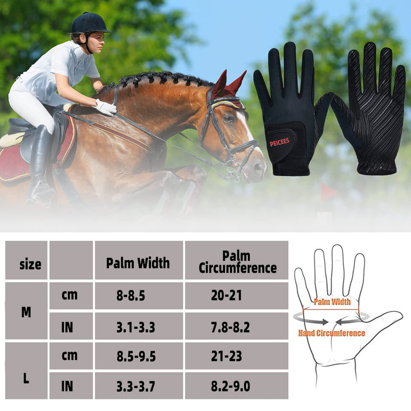 Peicees Horse Riding Gloves Professional Equestrian Show Gloves for Women Men Kids Ladies Horseback Riding Gloves Black White Large - BeesActive Australia