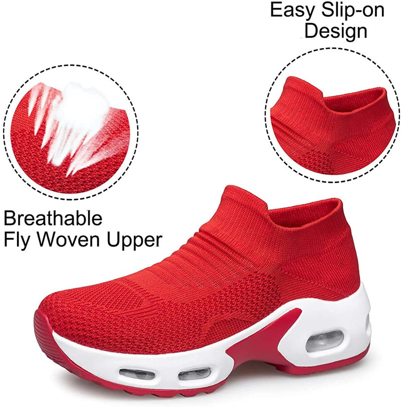 YHOON Women's Walking Shoes Slip-on - Sock Sneakers Ladies Nursing Work Air Cushion Mesh Casual Running Jogging Shoes 12 Red - BeesActive Australia
