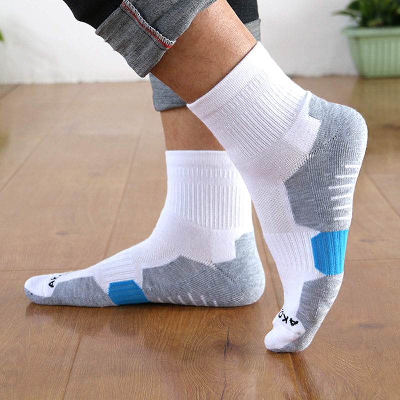 AKOENY Men's Athletic Quarter Ankle Socks for Walking Running Work (6 Pack) White 9-12 - BeesActive Australia