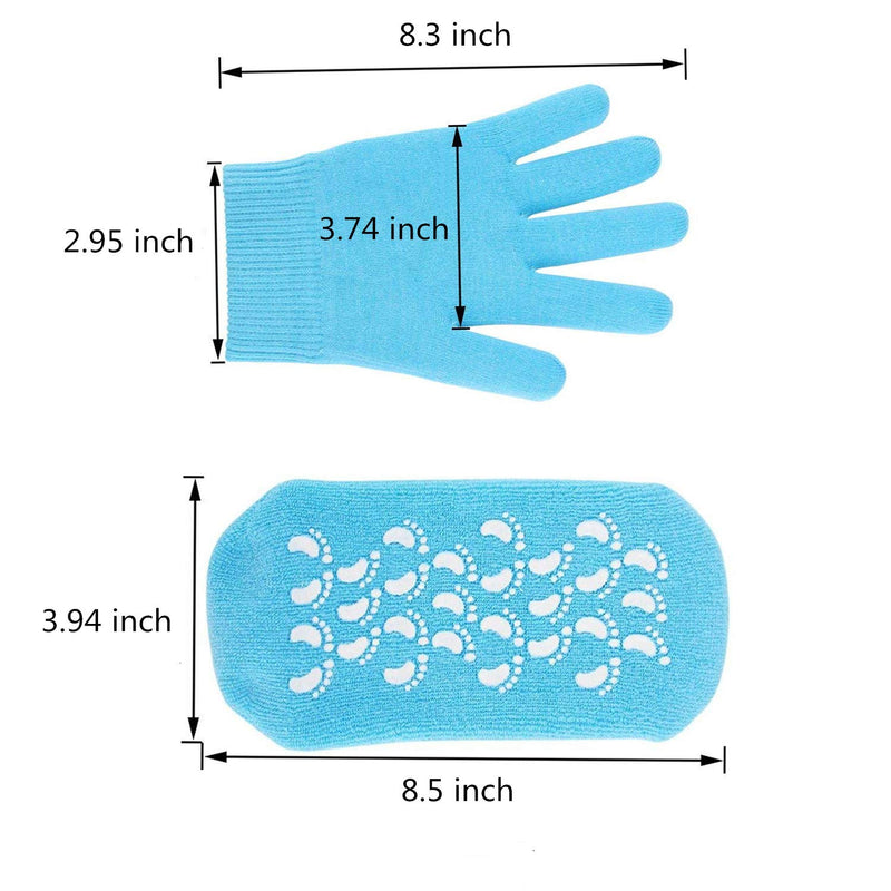 Pinkiou Moisturizing Gloves Socks Set Gel Spa for Moisturize Soften Repairing Dry Cracked Hands Feet Skin Care Silicone Inside–Blue Blue - BeesActive Australia
