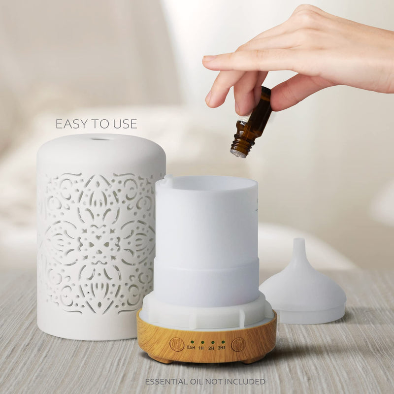 Earnest Living Essential Oil Diffuser for Home White Ceramic Aromatherapy Diffuser 100ml Timers Night Lights and Auto Off Function Essential Oils for Humidifier Electric Aroma Diffuser Office Ceramic Classic - BeesActive Australia