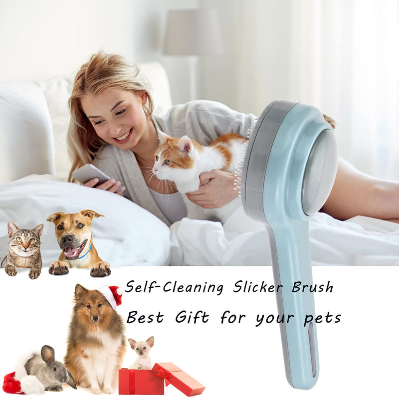 Cat Grooming Brush, Upgraded Self Cleaning Slicker Brushes for Dogs Cats Pet Grooming Brush Tool Gently Removes Loose Undercoat Pets Hair Slicker Brush for Pet Massage Cleaning-Easy to Use - BeesActive Australia