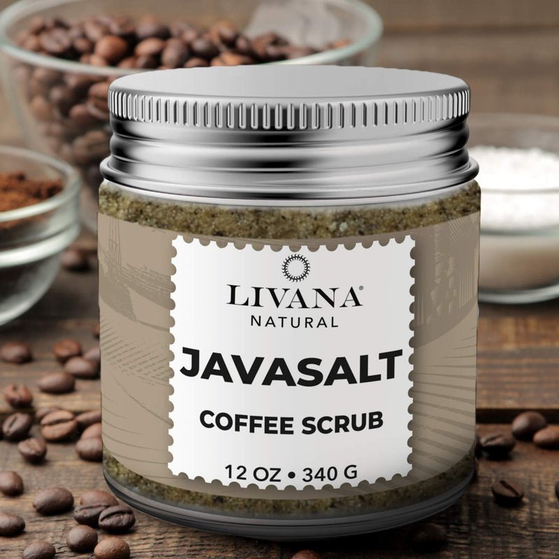 Javasalt Coffee Scrub by Livana, Exfoliate for Face and Body, 12 oz Vegan Friendly Made in USA - BeesActive Australia