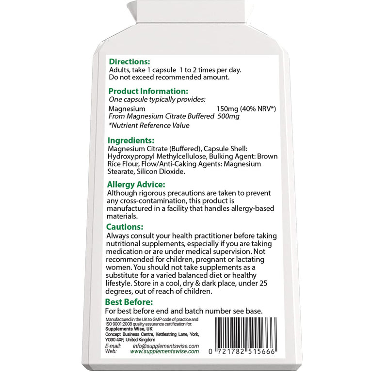 Magnesium Citrate Capsules - Magnesium Supplement for Women or Men - 120 Magnesium Supplements 500mg - Magnesium Tablets One a Day - Restless Leg Syndrome Relief - Premium Magnesium Citrate Tablets - BeesActive Australia