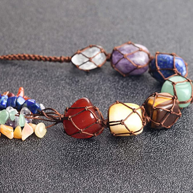 7 Chakras Healing Crystals, Natural Gemstones Spiritual Gifts for Women Polished Tumbled Stones Positive Energy Spiritual Meditation Hanging Ornament/Window Ornament/Feng Shui (Healing Crystals-01) Healing Crystals-01 - BeesActive Australia