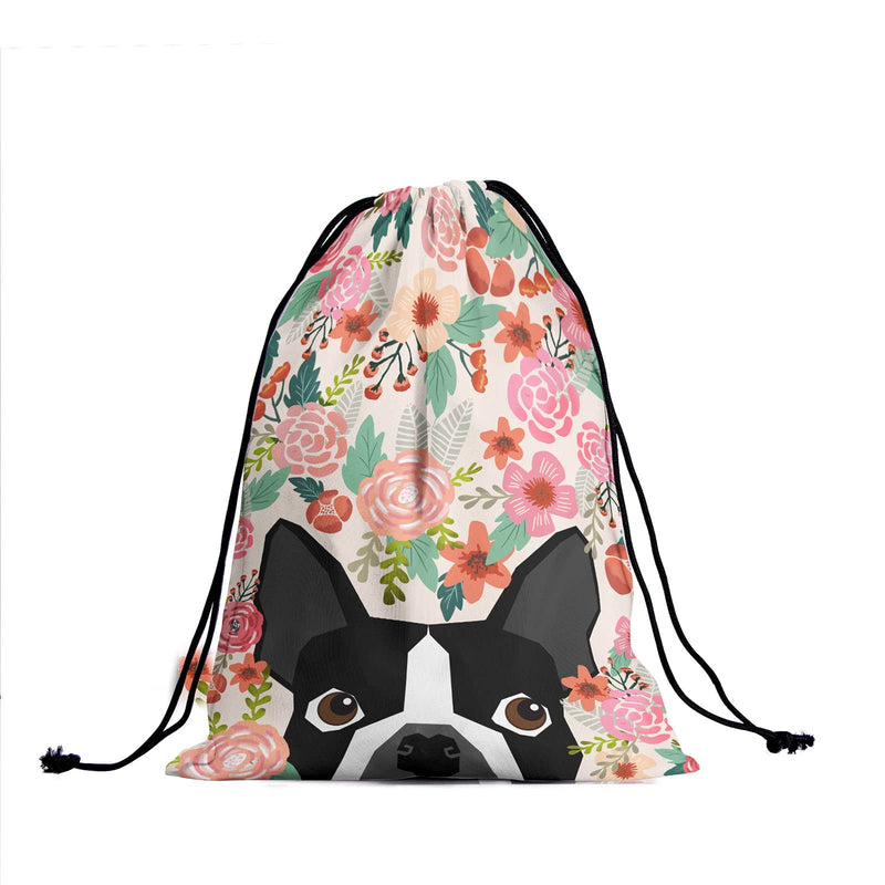 Gymnastics Grip Bag Floral Boston Terrier Drawstring Bag Sports Equipment Bag - BeesActive Australia