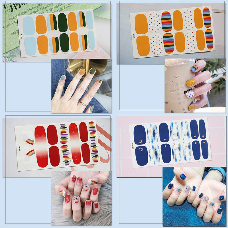 SILPECWEE 14 Sheets Adhesive Nail Polish Wraps Stickers Strips Set and 1Pc Nail File Rainbow Design Nail Art Decals Tips Manicure Kit NO1 - BeesActive Australia