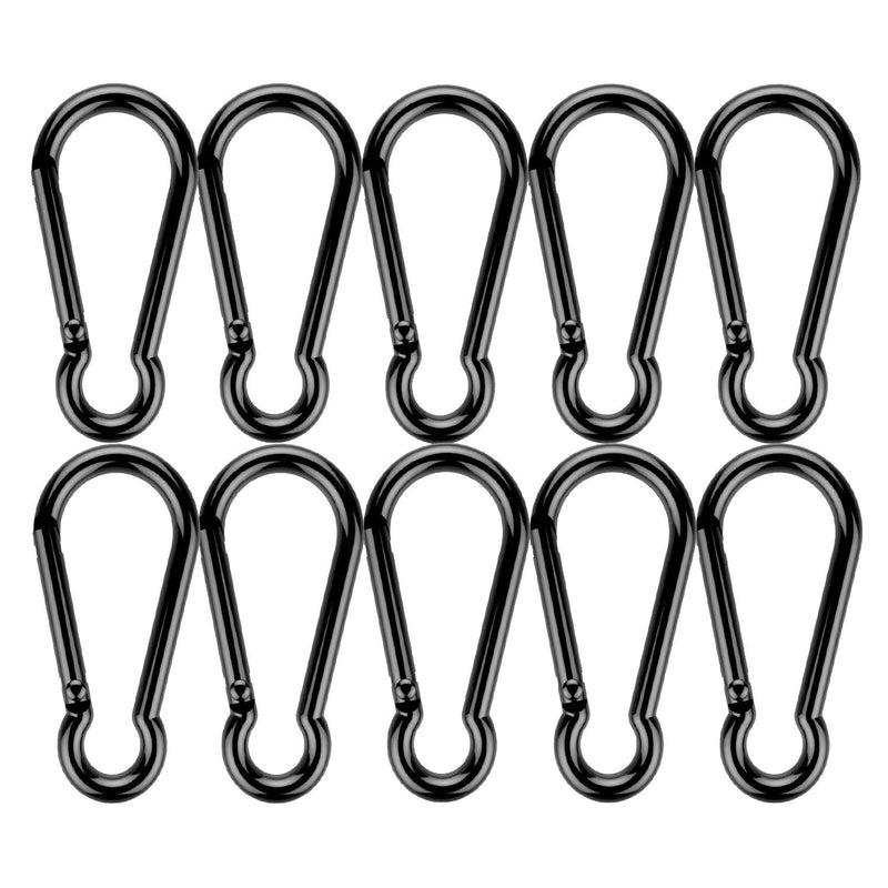 Aluminum Carabiner Clip, Durable Spring Snap Hook Key Chain Buckle Clips for Camping Hiking Fishing Traveling Black-10pack - BeesActive Australia
