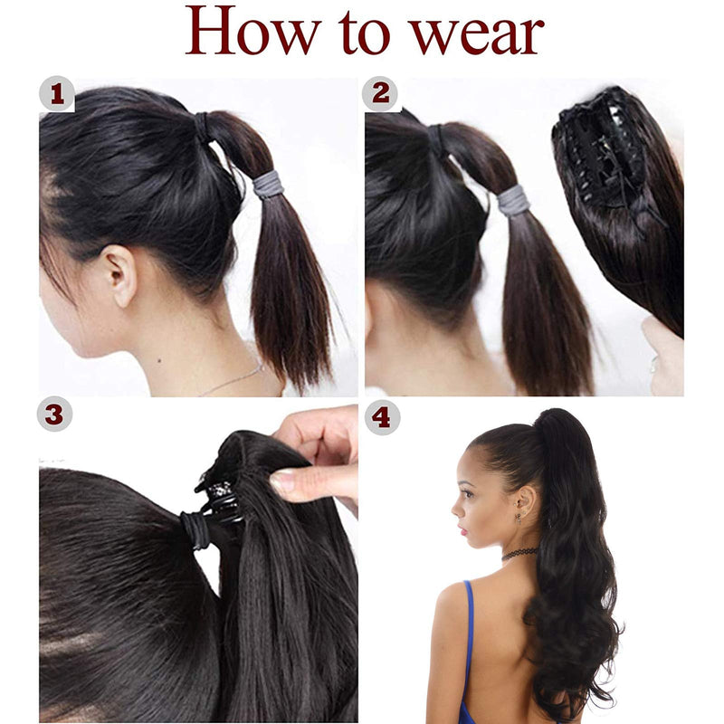 Long Straight Claw On Ponytail Extensions Soft Curly Wavy Ponytail Hairpieces Synthetic For Women Ladies 18" Inch, Ash Blonde Mix Bleach Blonde - BeesActive Australia