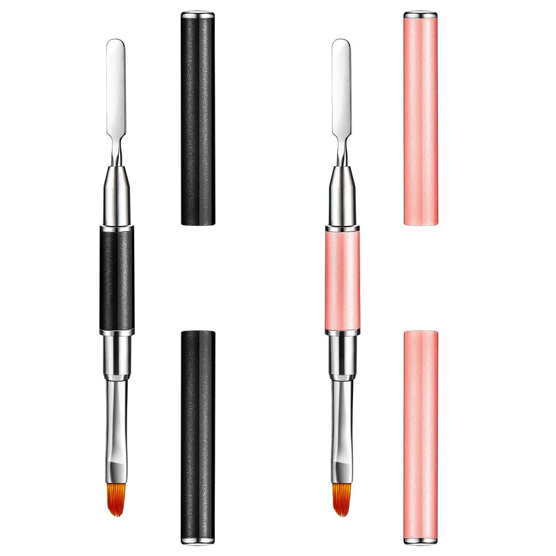 2 Pcs Dual-Ended gel Nail Gel Brush & Picker, TOROKOM 2 in 1 Design gel Nail Brushes Picker Nail Stainless Steel Pen Tool for Poly Extension Acrylic Gel Nails Extension Brush (Pink & Black) - BeesActive Australia