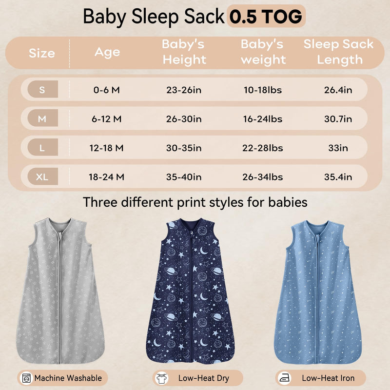 Unnivoll Baby Sleep Sack 6-12 Months 3 Pack 100% Cotton Lightweight 0.5 TOG Wearable Blanket Baby Sleep Bag with 2-Way Zipper for Newborn Infant Toddler Dark Blue Medium - BeesActive Australia