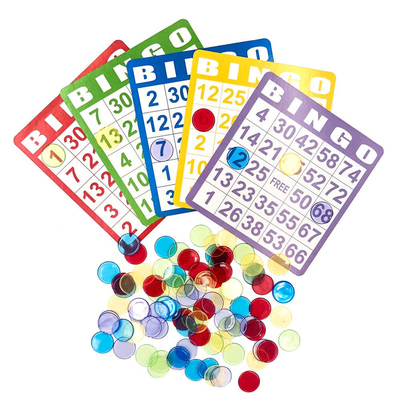 Yuanhe Bingo Game Set with 50 Bingo Cards and 500 Colorful Transparent Bingo Chip - BeesActive Australia