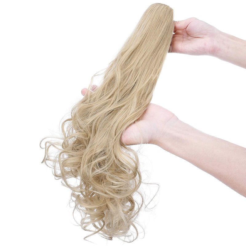 Long Straight Claw On Ponytail Extensions Soft Curly Wavy Ponytail Hairpieces Synthetic For Women Ladies 18" Inch, Ash Blonde Mix Bleach Blonde - BeesActive Australia