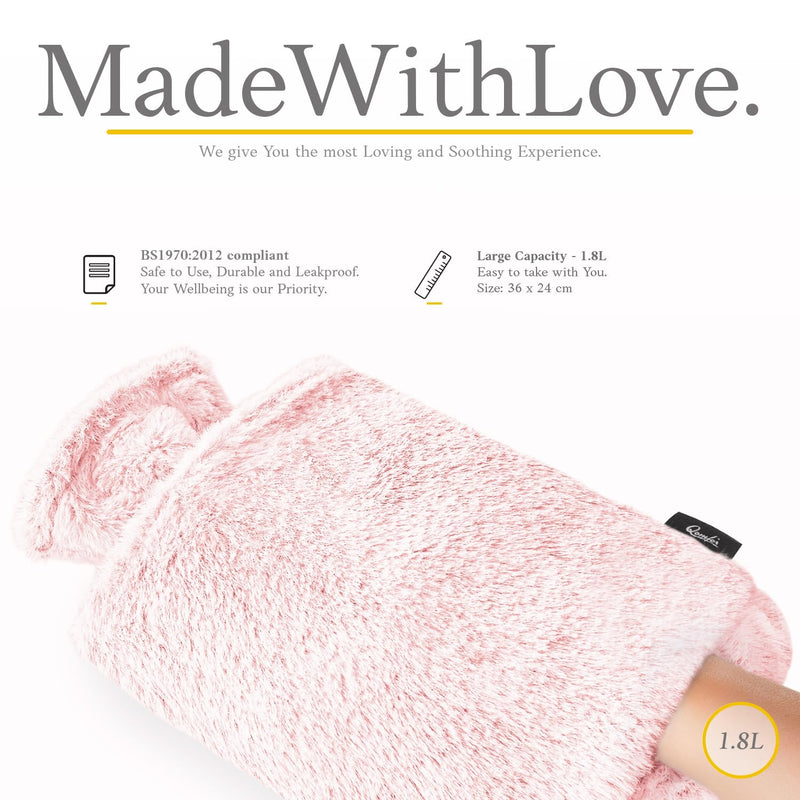 Qomfor Hot Water Bottle with Cover - Premium Fluffy Faux Fur Cover with Kangaroo Pocket - 1.8l Large - Hot Water Bag for Pain Relief, Neck and Shoulders, Hands and Feet, Cosy Nights (Pink) Pink - BeesActive Australia