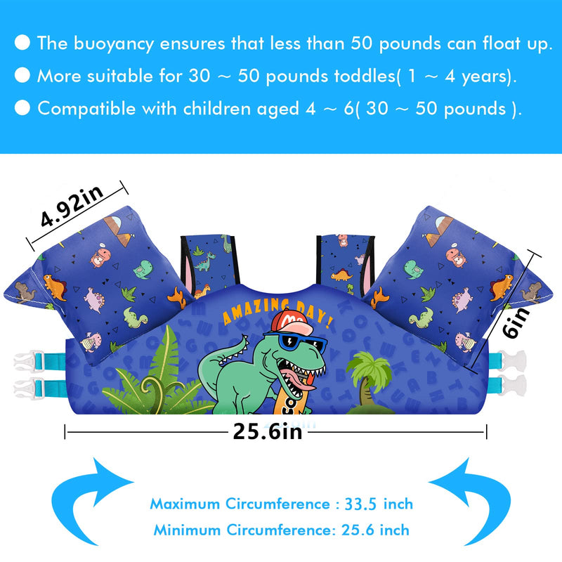 Chriffer Kids Swim Vest Life Jacket for 22-66 Pounds Boys and Girls, Toddler Floaties with Shoulder Harness Arm Wings for 3,4,5,6,7 Years Old Baby Children Sea Beach Pool B-Big Dinosaur - BeesActive Australia