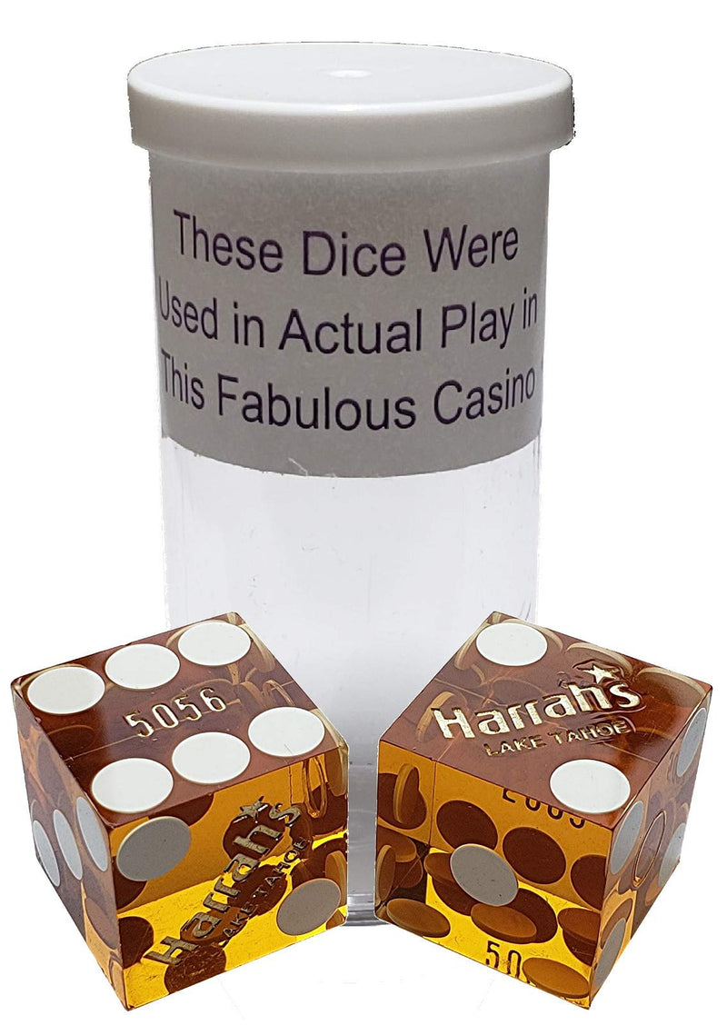 Cyber-Deals 19mm Craps Dice Pair - Authentic Nevada Casino Table-Played Dice - Lake Tahoe Harrah's (Yellow Polished) - BeesActive Australia