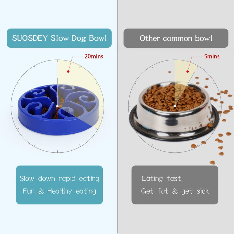 Slow Feeder Dog Bowl Non Slip Non Toxic Fun Healthy Feeder No Chocking Dog Food Water Bowl for Large Medium Small Pet C. Dark Blue Flower - BeesActive Australia