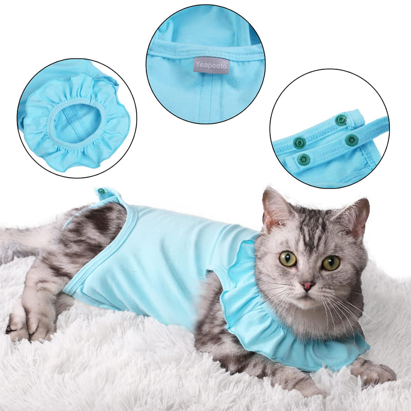 Yeapeeto Cat Recovery Suit After Surgery Bodysuit for Cats, E-Collar Substitute Keep from Licking Abdominal Wounds, Kitten Breathable Clothes, Warm After Shaving Medium Blue - BeesActive Australia