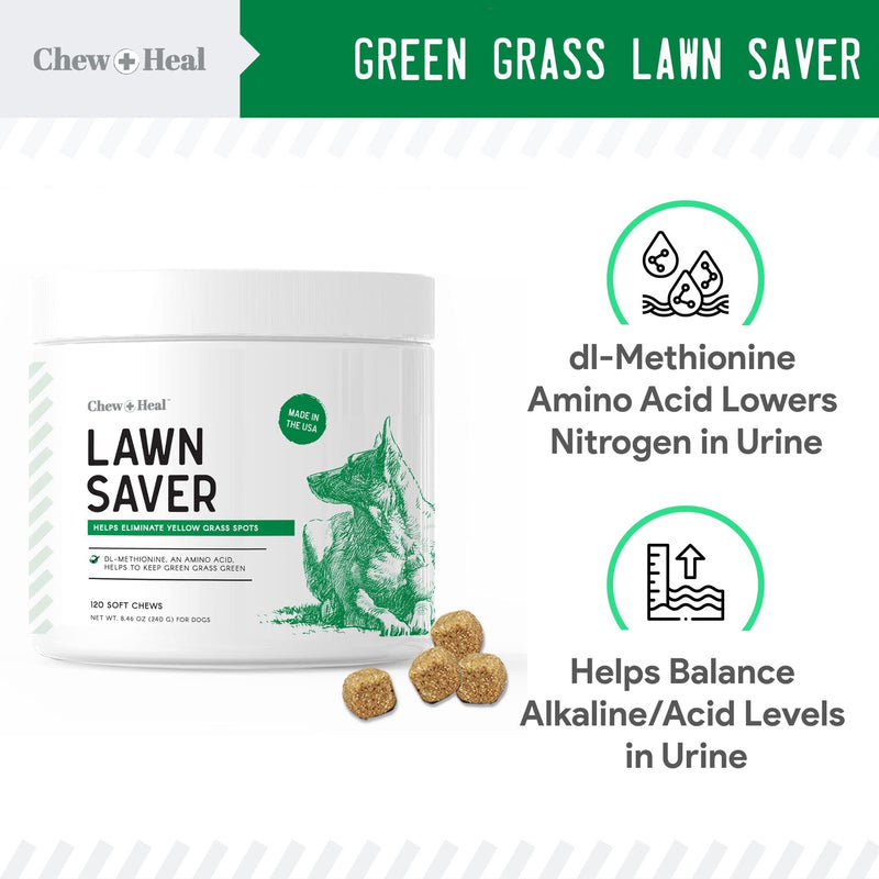 Chew + Heal Dog Lawn Saver, 120 Soft Chews - Reduces Yellow Spots and Burns on Grass from Urine - BeesActive Australia