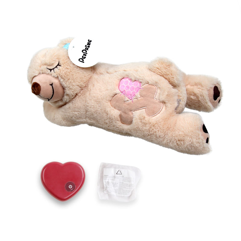 PetPrime Dog Plush Toy Heartbeat Plush Bear Puppy Toy with Warmer Bag Pet Soft Anxiety Puppy Relief Toy for Puppy Dogs Heart Beat Stuffed Animal Puppy Sleeping Buddy Anxiety Dog Toy Heart of plush bear - BeesActive Australia