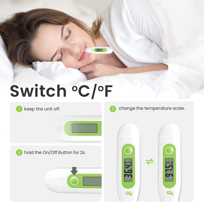Femometer Digital Thermometers, Oral Thermometer Adults Kids Babies, Accurate Switchable Body Temperature Thermometer, Green - BeesActive Australia