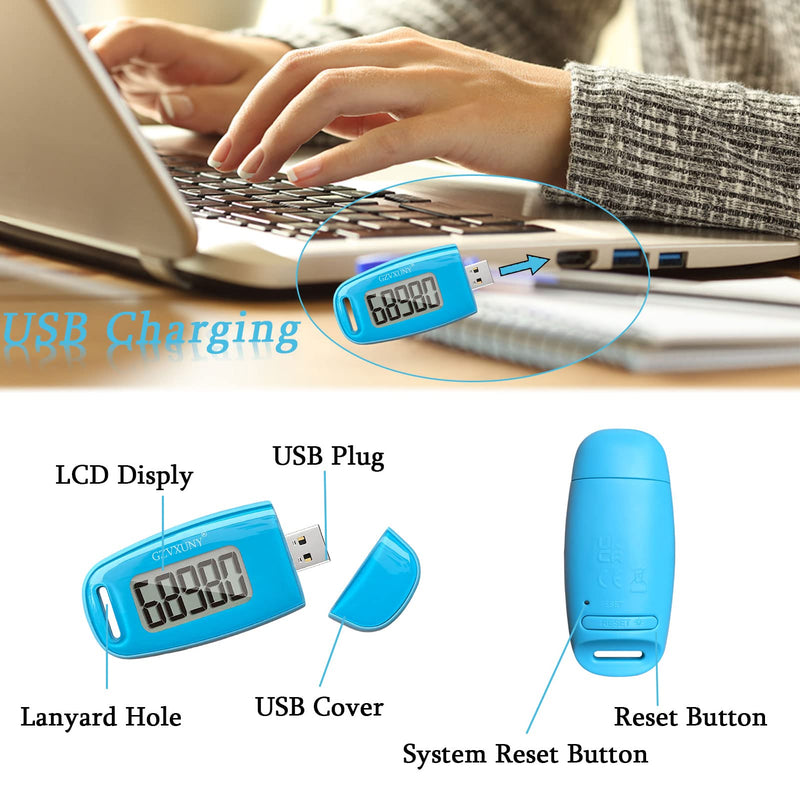 3D Pedometer Clip On, Simple Walking Step Counter with Backlight, USB Rechargeable Accurate Step Counter, Daily Target Monitor, Exercise Time (Blue) - BeesActive Australia