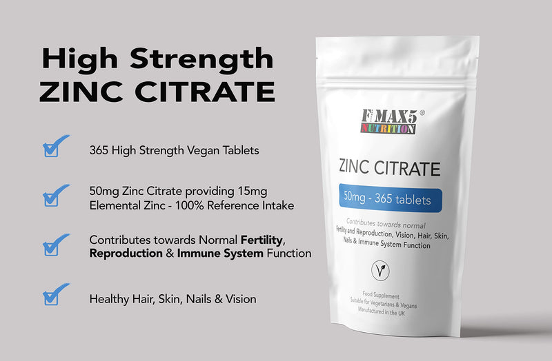 Zinc Citrate 50mg | 120/360 Tablets | One a Day | Easy to Swallow | Immune Health | Food Supplement (360) 360 - BeesActive Australia