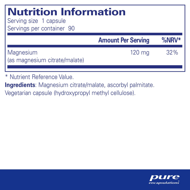 Pure Encapsulations - Magnesium (Citrate/Malate) 120mg - Highly Bioavailable Magnesium Chelate - 90 Capsules 90 Count (Pack of 1) - BeesActive Australia