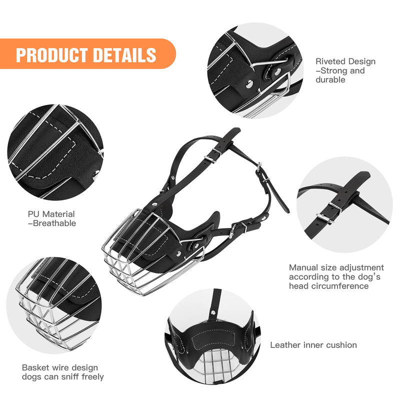Dog Muzzle, Dog Metal Face Basket, Dog Mouth Breathable Adjustable Leather Leash Suitable for Large Medium-Sized Dogs L - BeesActive Australia