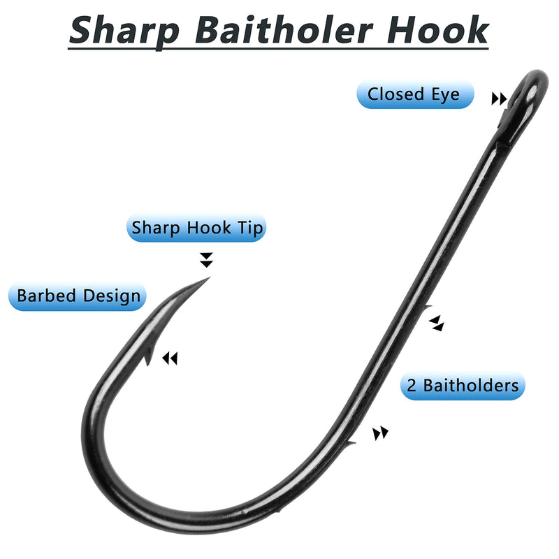 Baitholder Fishing Hooks,120pcs Barbed Long Shank Beak Baitholder Hooks Size 4-6/0 Carbon Steel Offset Jig Fish Hooks 2 Barbs for Saltwater Freshwater 2/0 120PCS - BeesActive Australia