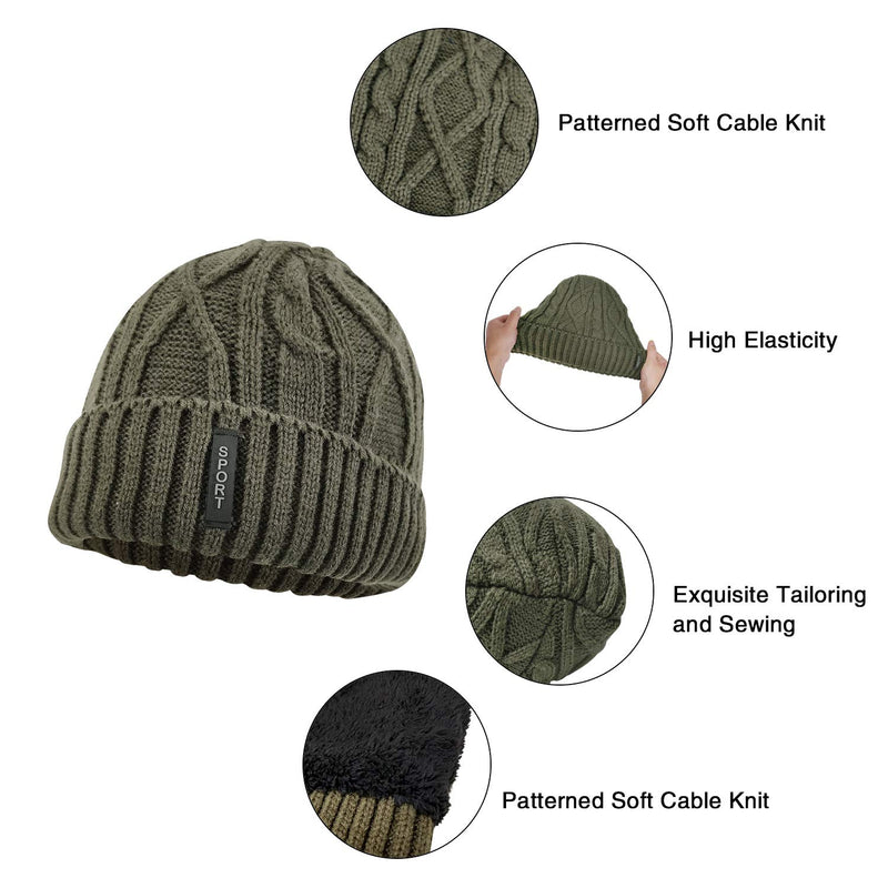 Knit Beanie Hats for Women Men Winter Warm Beanie Hats Soft Lining Thick Knit Skull Cap Acrylic Knit Cuff Beanie Cap Army Green - BeesActive Australia