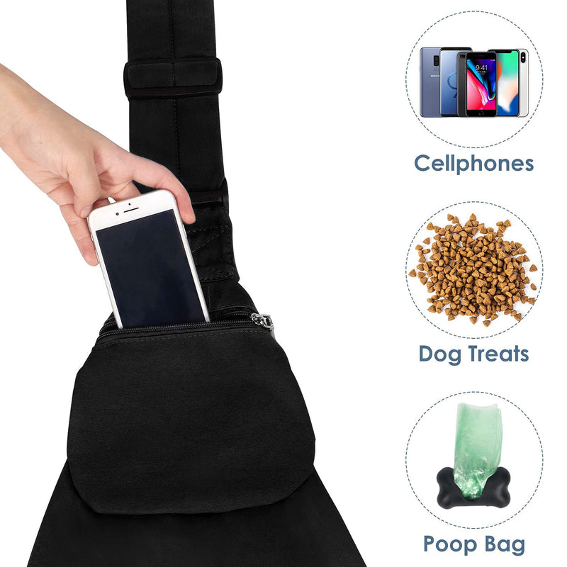 Lukovee Pet Sling, Hand Free Dog Sling Carrier Adjustable Padded Strap Tote Bag Breathable Cotton Shoulder Bag Front Pocket Safety Belt Carrying Small Dog Cat Puppy Machine Washable A- Black For Pets 8~15lbs - BeesActive Australia