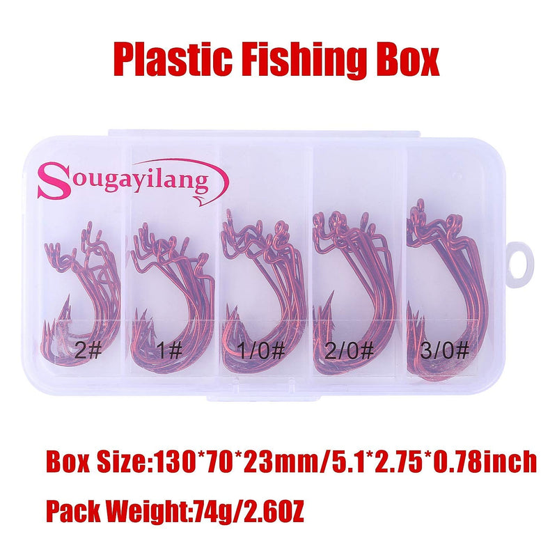 Sougayilang Fishing Hooks High Carbon Steel Worm Soft Bait Jig Fish Hooks with Plastic Box 50PCS-red - BeesActive Australia