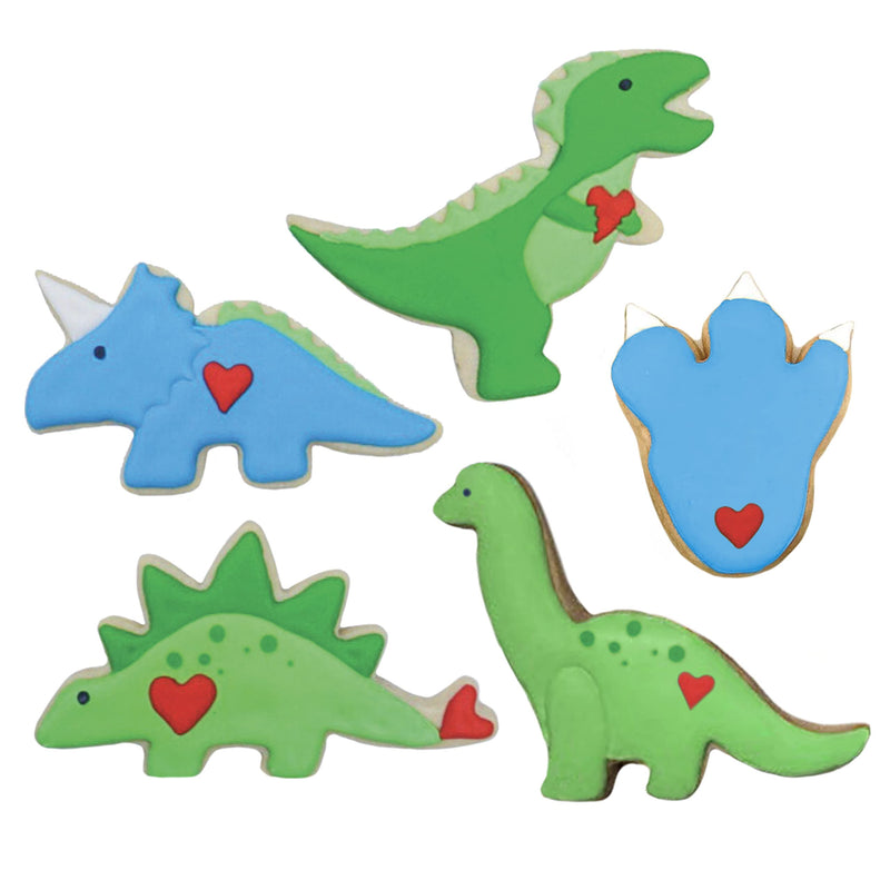 Dinosaur Cookie Cutters 5-Pc Set Made in USA by Ann Clark, Triceratops, Stegosaurus, T-Rex, Brontosaurus, Dino Footprint - BeesActive Australia
