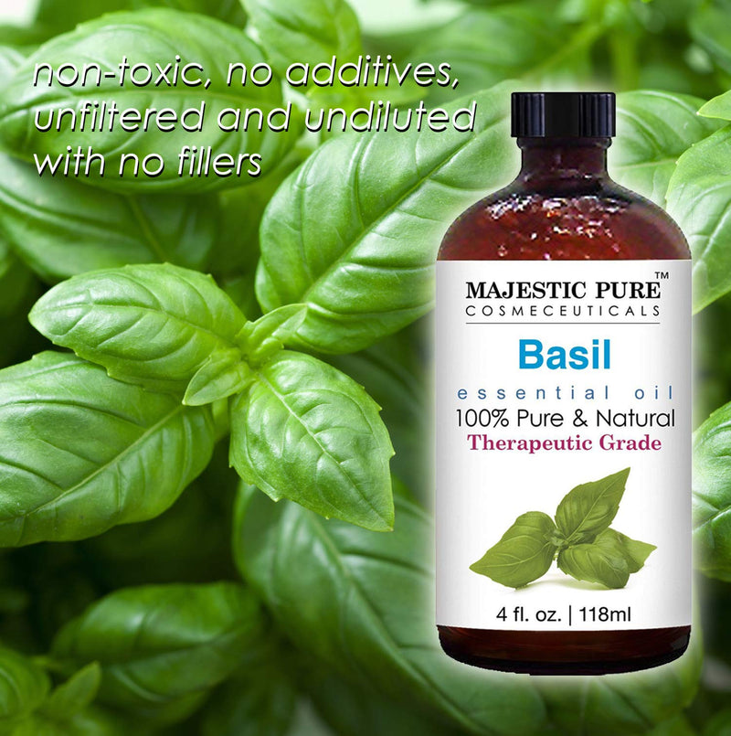 MAJESTIC PURE Basil Essential Oil, Therapeutic Grade, Pure and Natural Premium Quality Oil, 4 Fl Oz 4 Fl Oz (Pack of 1) - BeesActive Australia