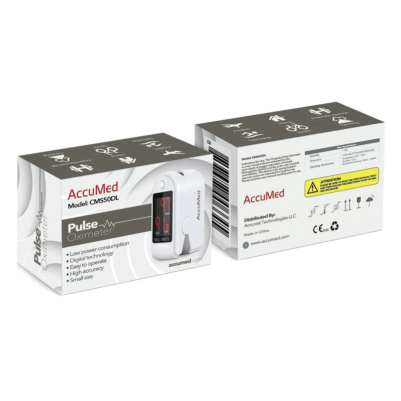 AccuMed® CMS-50DL Fingertip Pulse Oximeter Finger Pulse Blood Oxygen SpO2 Monitor w/Carrying case, Landyard Silicon Case & Battery (White) - BeesActive Australia