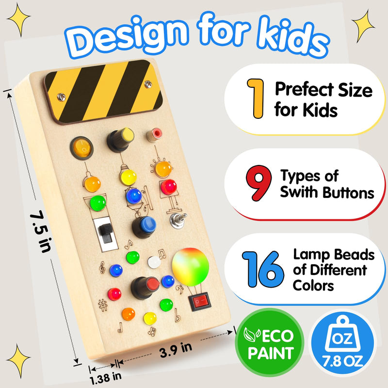 POLKRANE Busy Board with LED Light,Montessori Toys with Toggle Switch,Travel Toys and Wooden Toy for Educational Toddler Activities for 1 2 3 4 Year Old Boys & Girls (Rainbow) Rainbow - BeesActive Australia
