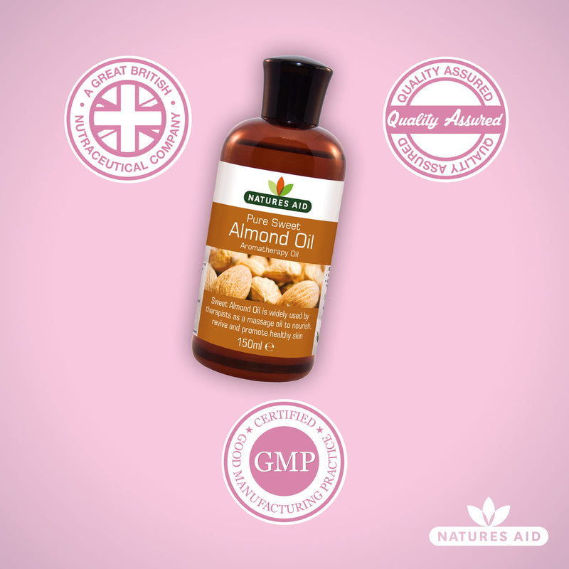 Natures Aid Almond Oil, Pure, Sweet Almond Oil, Massage Oil, Suited to Dry, Sensitive Skin, 150 ml (Pack of 1) - BeesActive Australia