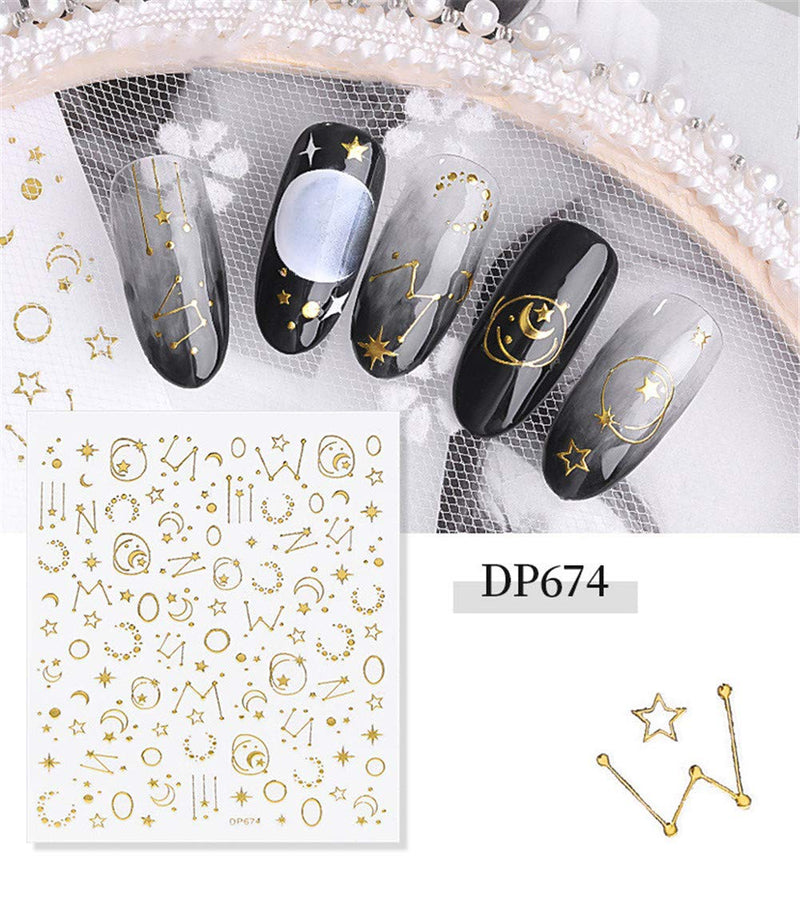 4 sheet Moon Star Sky Line Gold Constellation Nail Art Stickers Nebula Ultrathin Nail Sticker Nail decals Nail Sticker - BeesActive Australia