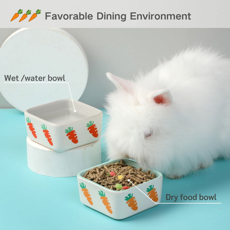 JanYoo Rabbit Food Bowl Guinea Pig Feeder Ceramic for Cage with Water Bowls Supplies and Accessories for Bunny B-Blue+Grey Pack of 2 - BeesActive Australia